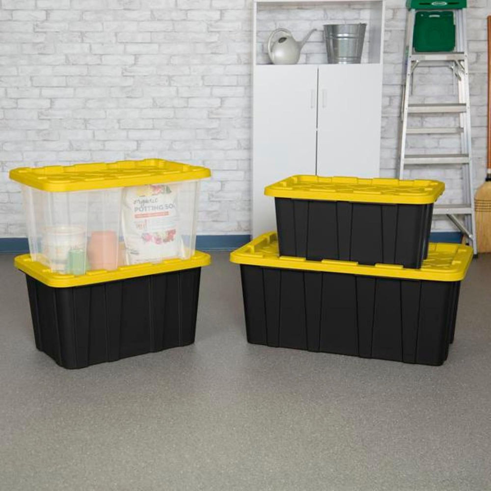 Sterilite Industrial Storage Tote with Lids for Garage, 27 Gallon, 4-Pack | H...