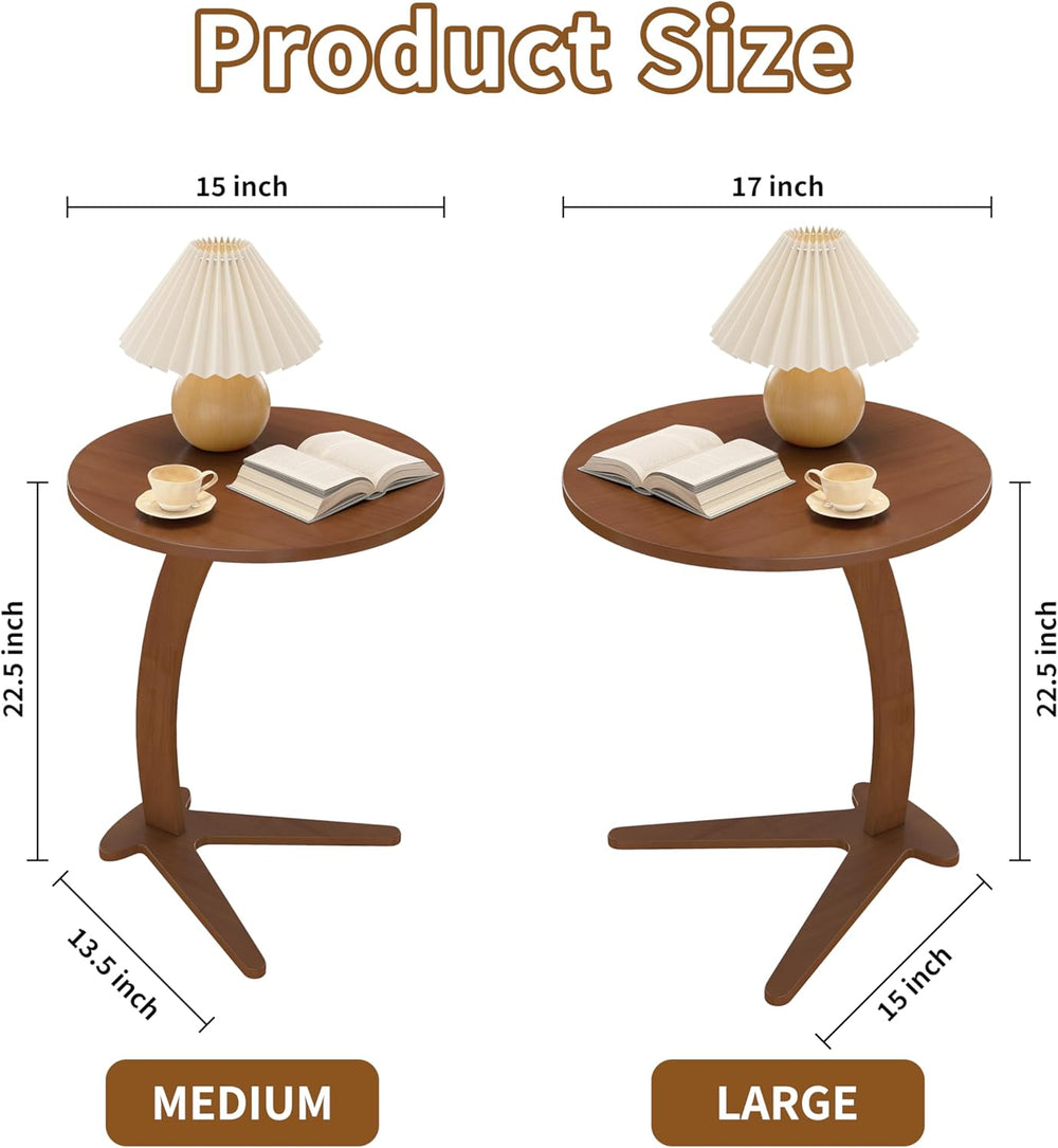 C Shaped End Table, Small Round Side Table for Couch, Slide Under Sofa Tray D...