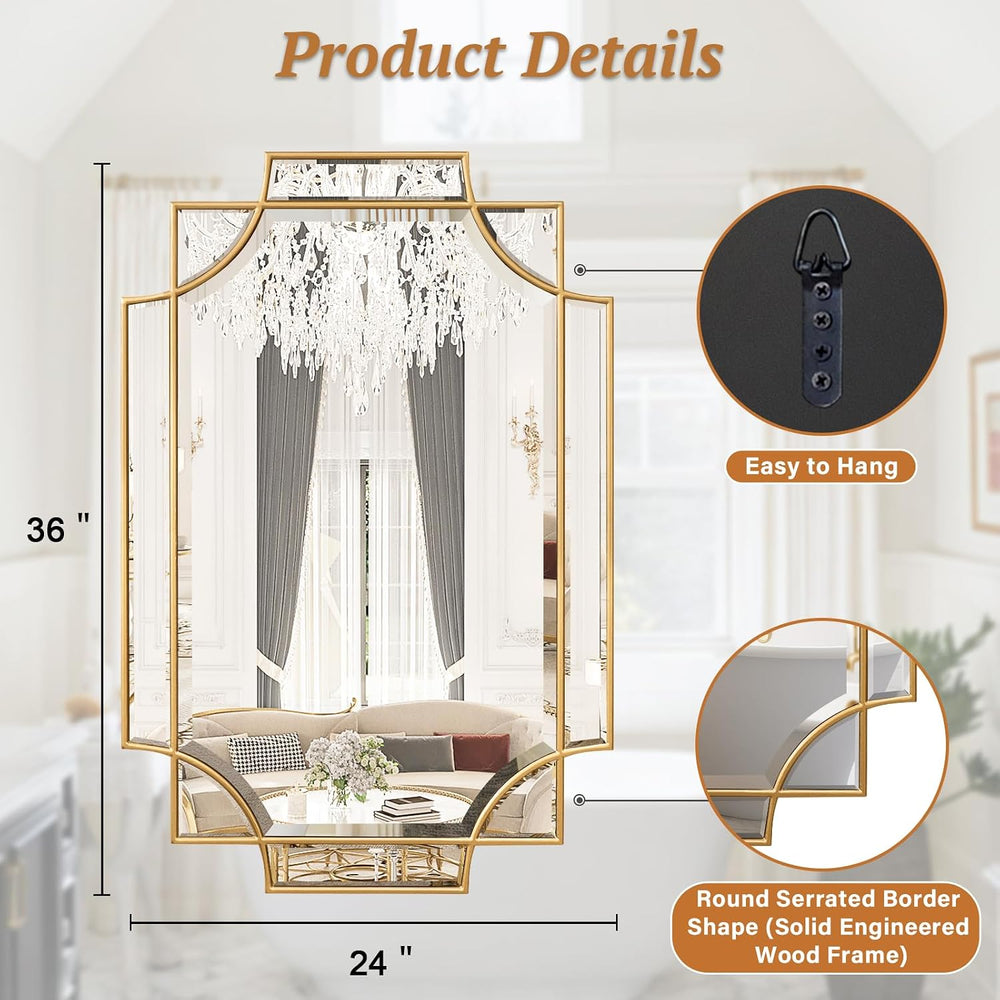 Gold Bathroom Mirror for Wall, 24"x36" Rectangle Vanity Mirror, Pol...