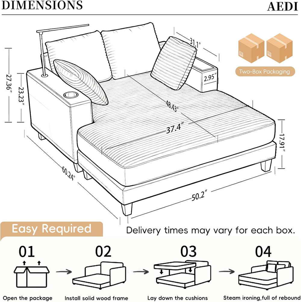 AEDI Oversized Chaise Lounge Chair with Reading Light & USB Charging,Slee...