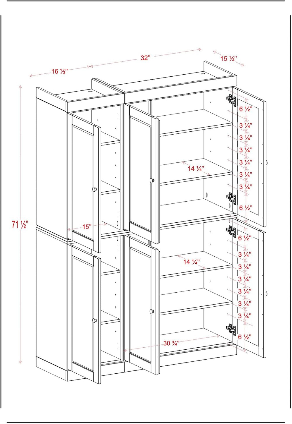 Palace Imports Solid Wood Tall Kitchen Pantry Cabinet - 71.5" H x 48.5&q...