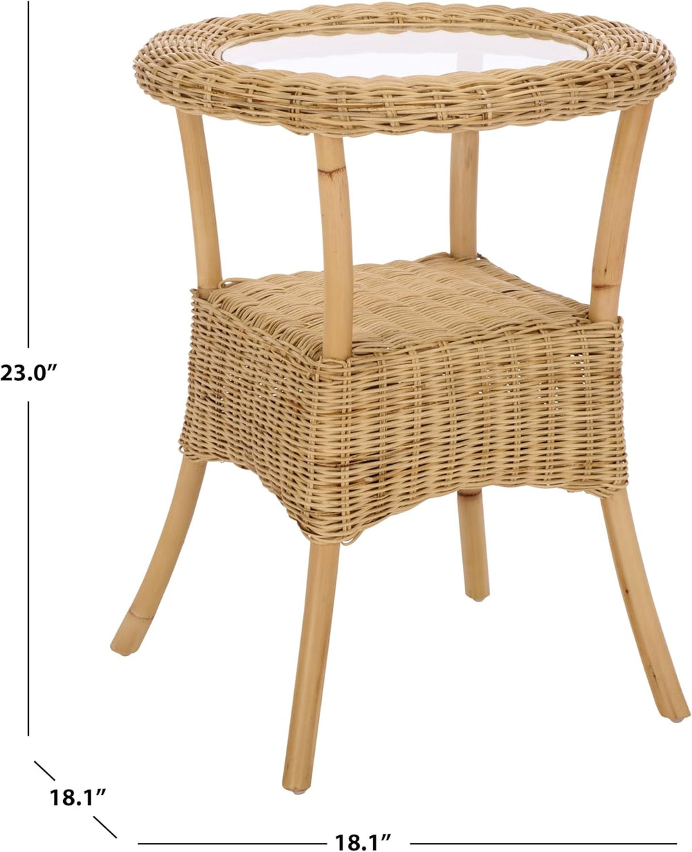 SAFAVIEH Home Collection - Damary Natural Rattan Accent Table, Round Glass To...
