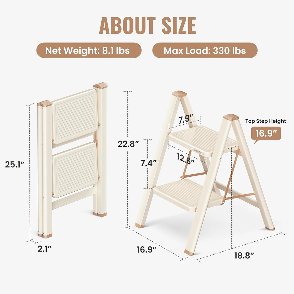 2 Step Ladder, Folding Step Stool with Anti Slip Widened Pedal