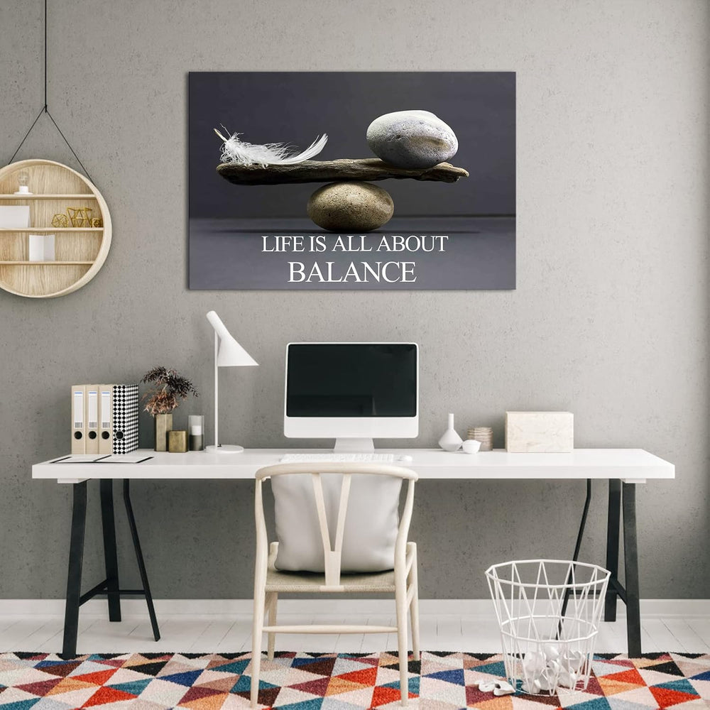 Biuteawal Motivational Wall Art Zen Canvas Print Black White Balance Stones w...