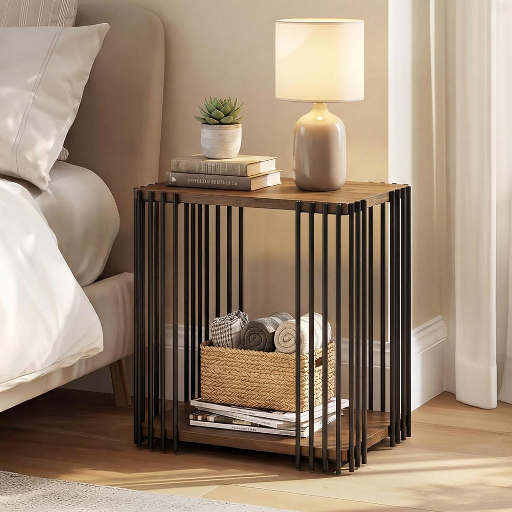 Giantex 2-Tier Wood Side Table - Narrow Sofa Couch End Table with Open Storag...
