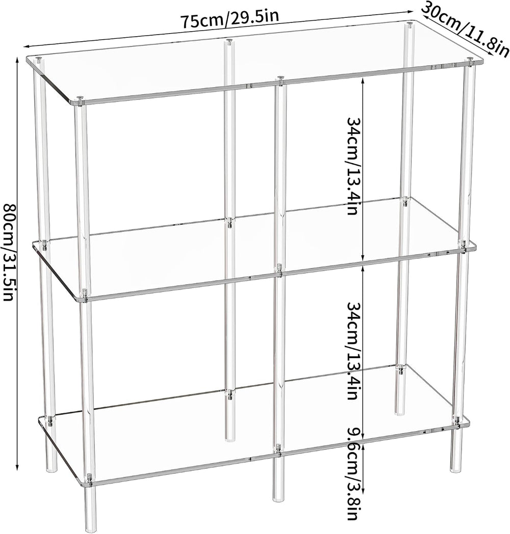 Acrylic Side Table Clear 3-Tier End Table for Living Room, Office, Hallway, B...