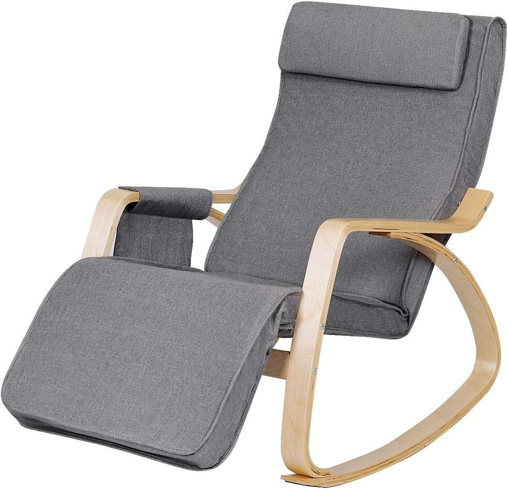 Relax Adjustable Lounge Rocking Chair with Pillow & Pocket Comfortable Ar...