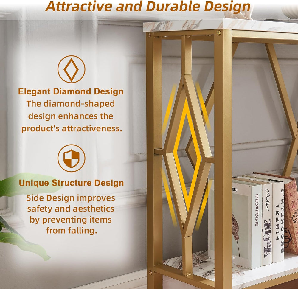 HOMISSUE 55 Inch Modern Entryway Console Table, White & Gold Faux Marble ...