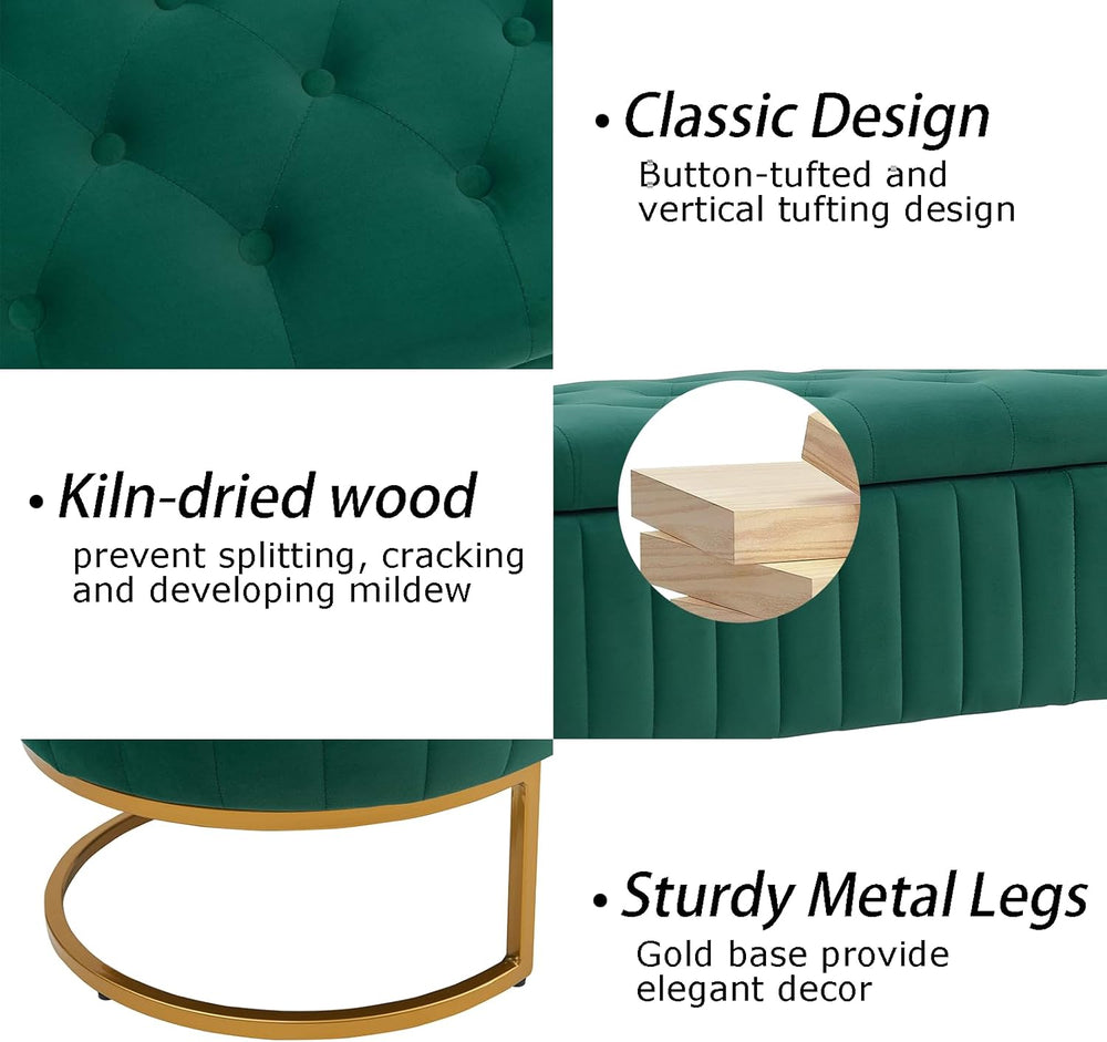 Velvet Storage Bench for Bedroom, Modern Tufted End of Bed Bench for King Siz...