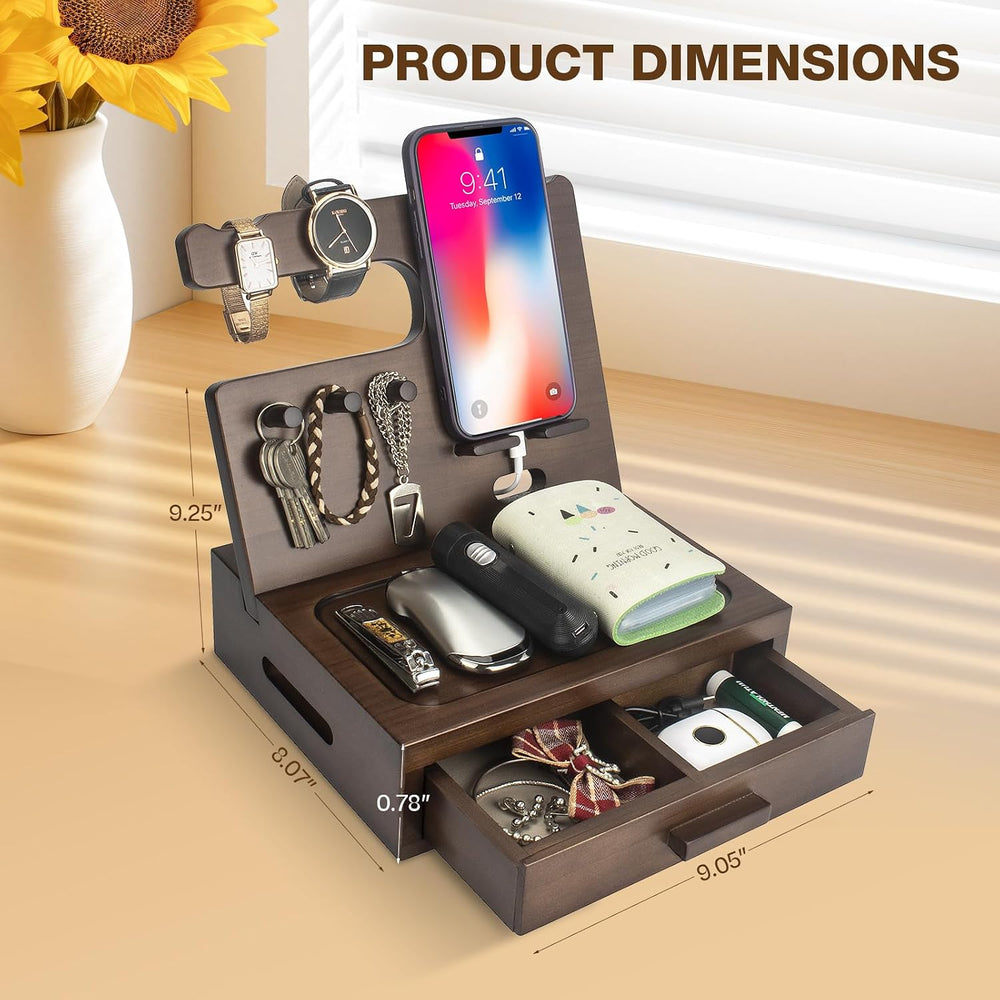 Solid Wood Nightstand Organizer, Docking Station, Gifts for Men, Made of Ceda...