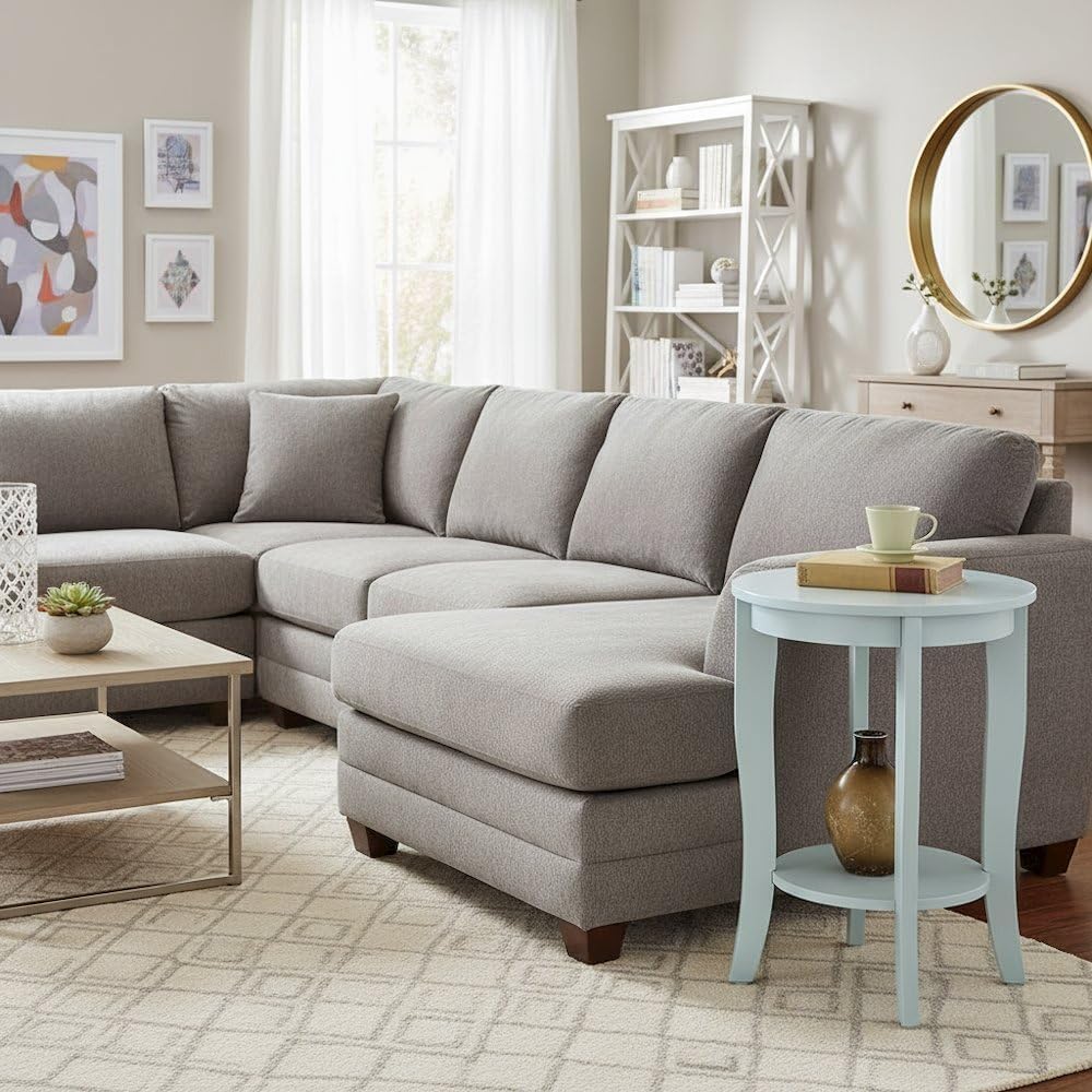 Furnifact Round End Table with Lower Storage Shelf, Modern Accent Side Table ...
