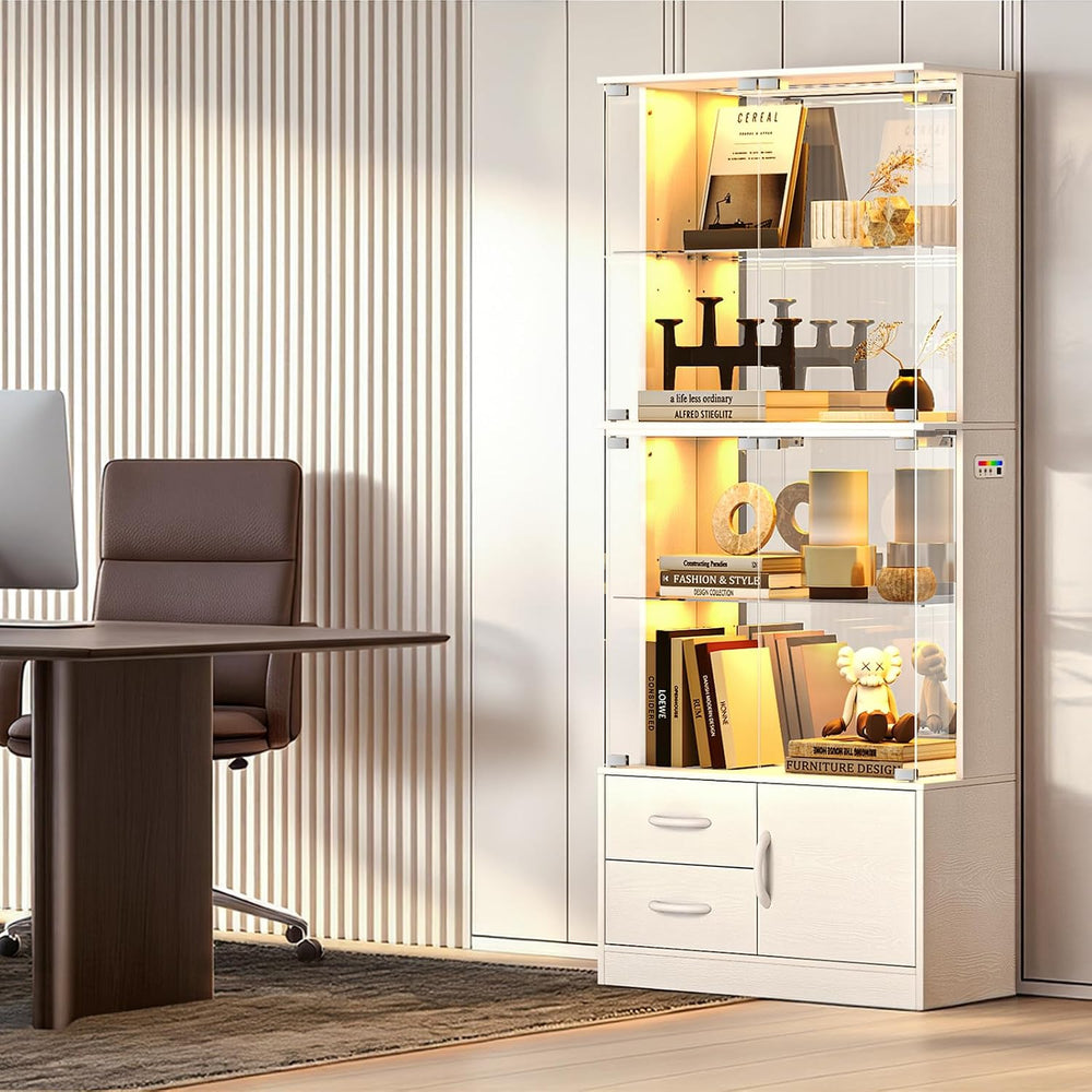 VersionTECH. Display Cabinet with Glass Doors, 4-Tier Curio Cabinet, White