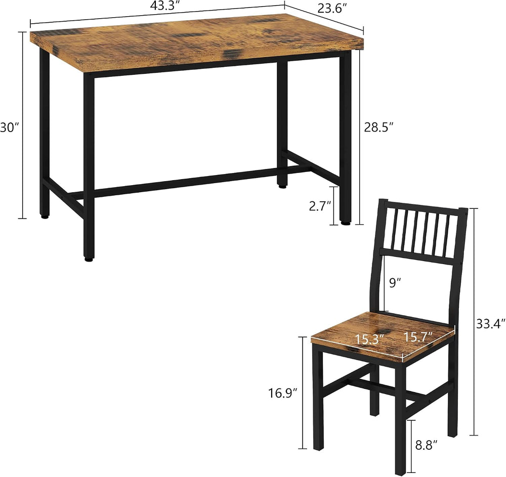 AWQM Dining Table Set for 4, Industrial Table with Chair Set, Rustic Brown | ...