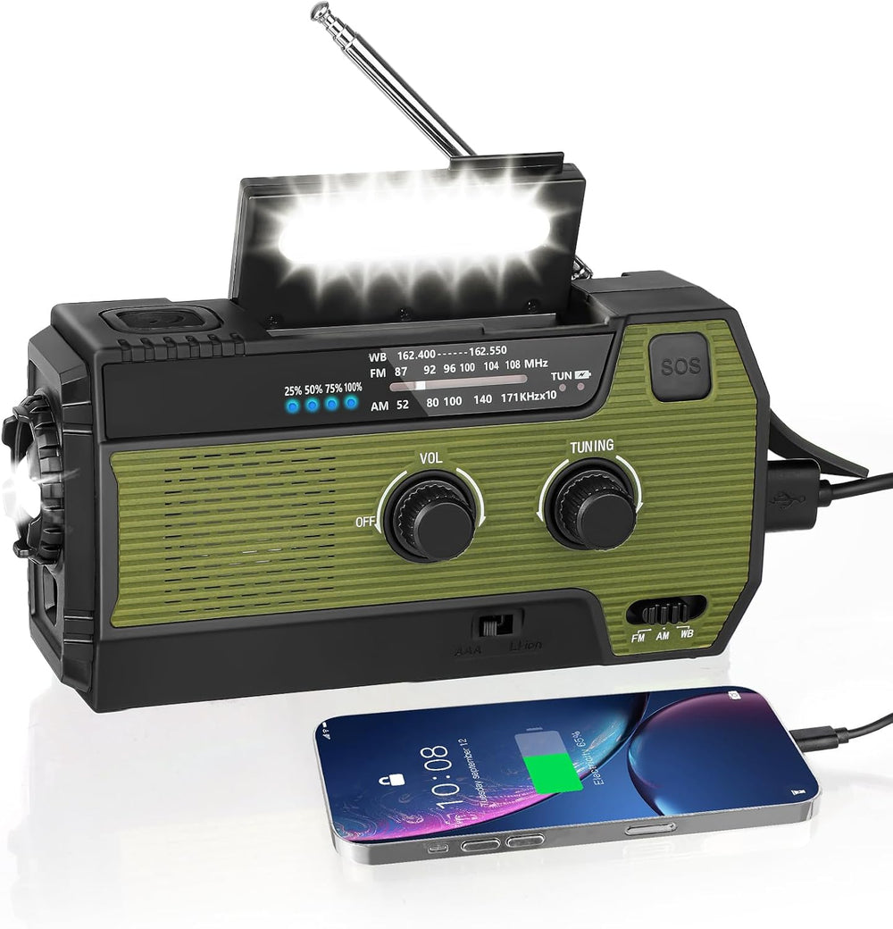 4000mAh/14800mWh Emergency Radio, Solar Hand Crank Emergency Radio - NOAA Wea...