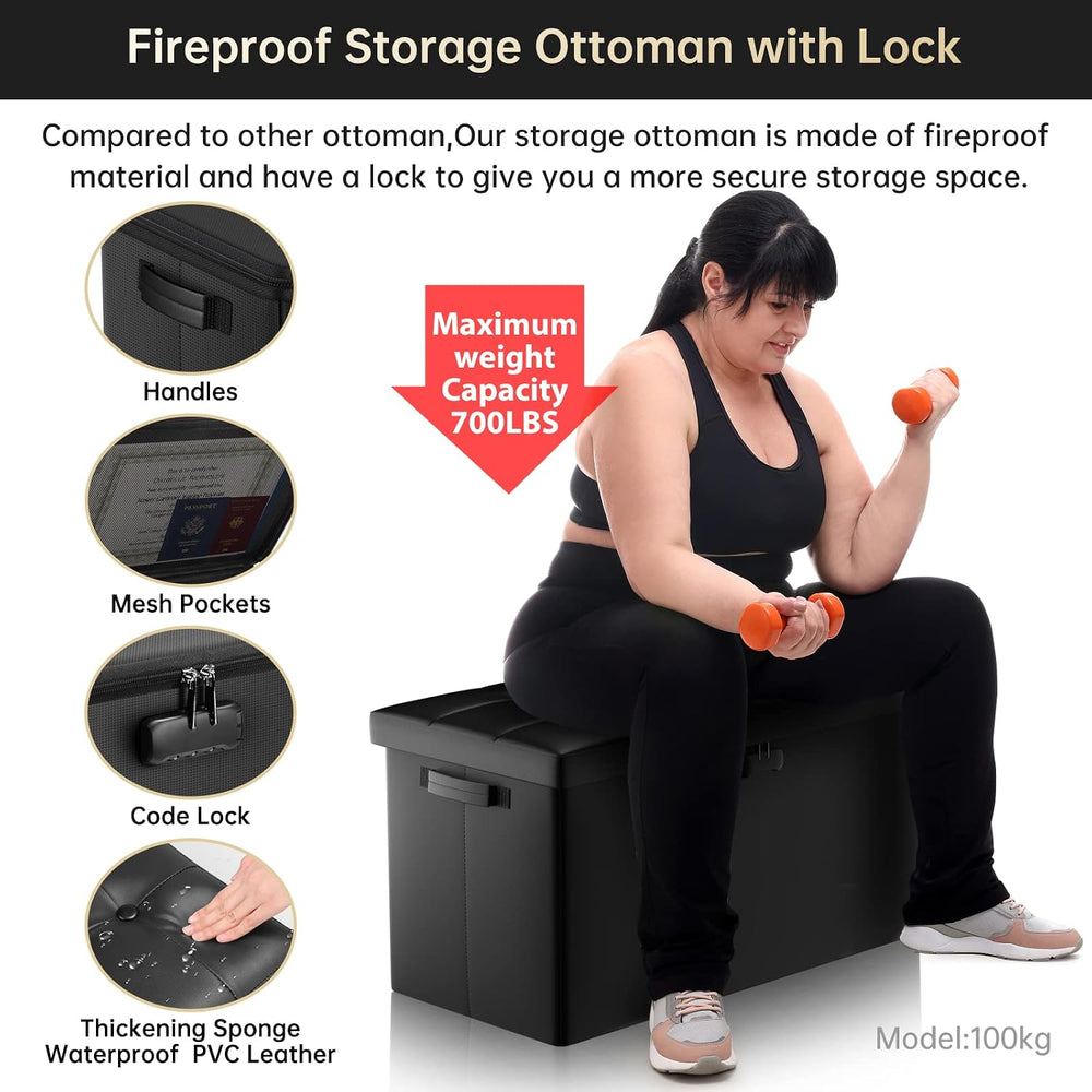 ENGPOW Storage Ottoman Bench,Fireproof Folding Bench with Lock,30 Inches Fire...