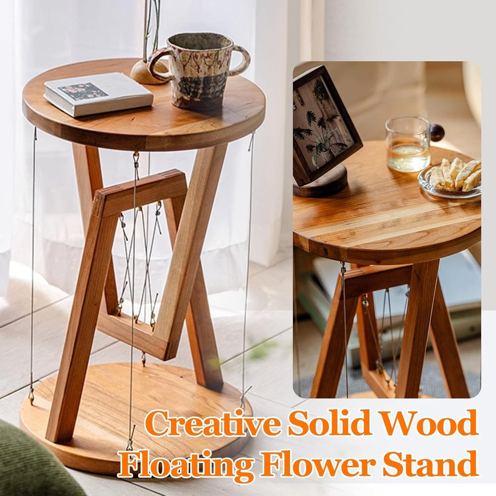 Floating Effect End Table, Solid Wood Tensegrity Side Table, Anti-Gravity Han...