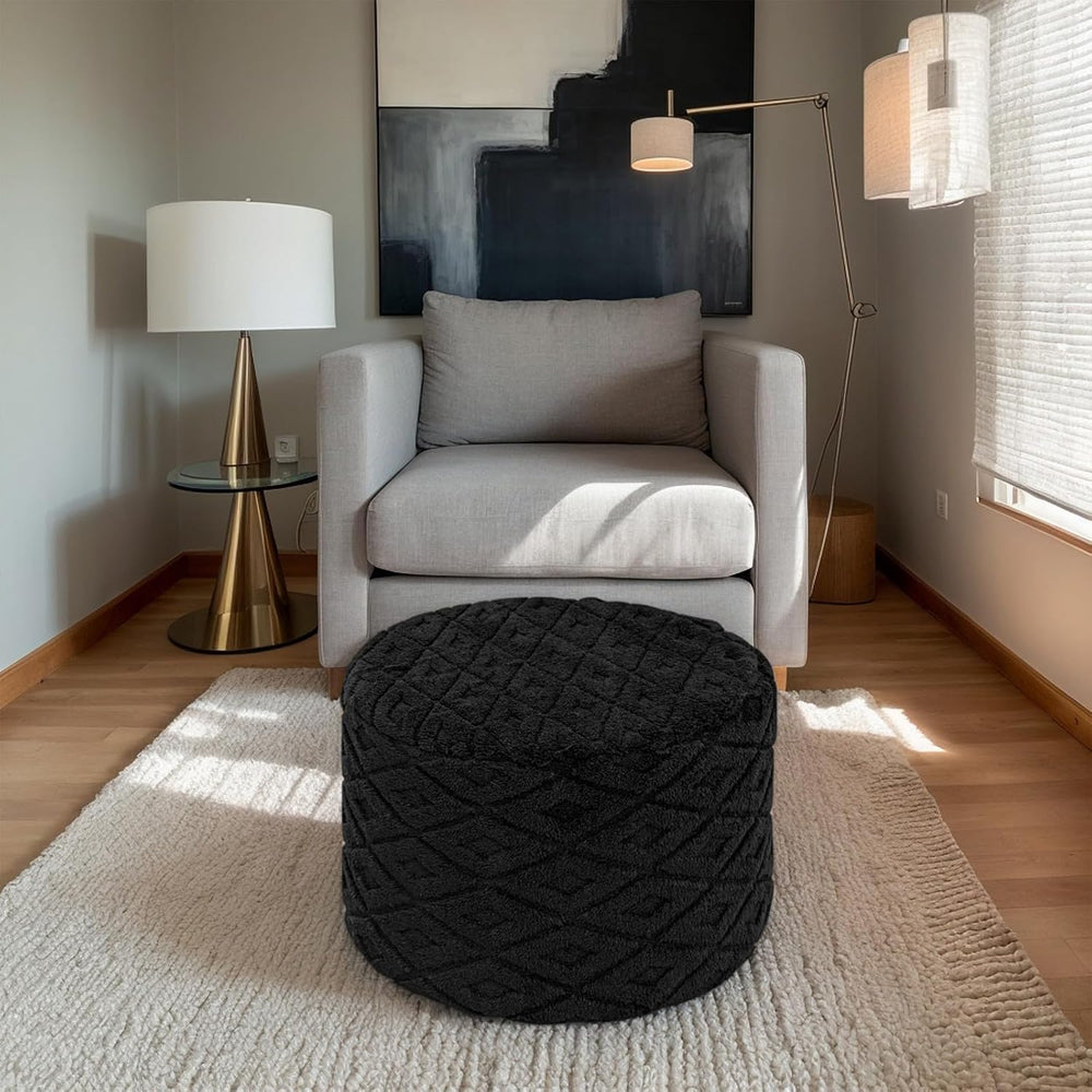 Round Ottoman Pouf,Foot Stools Ottoman,Foot Rest,Black,20x20x14In | All-in-On...