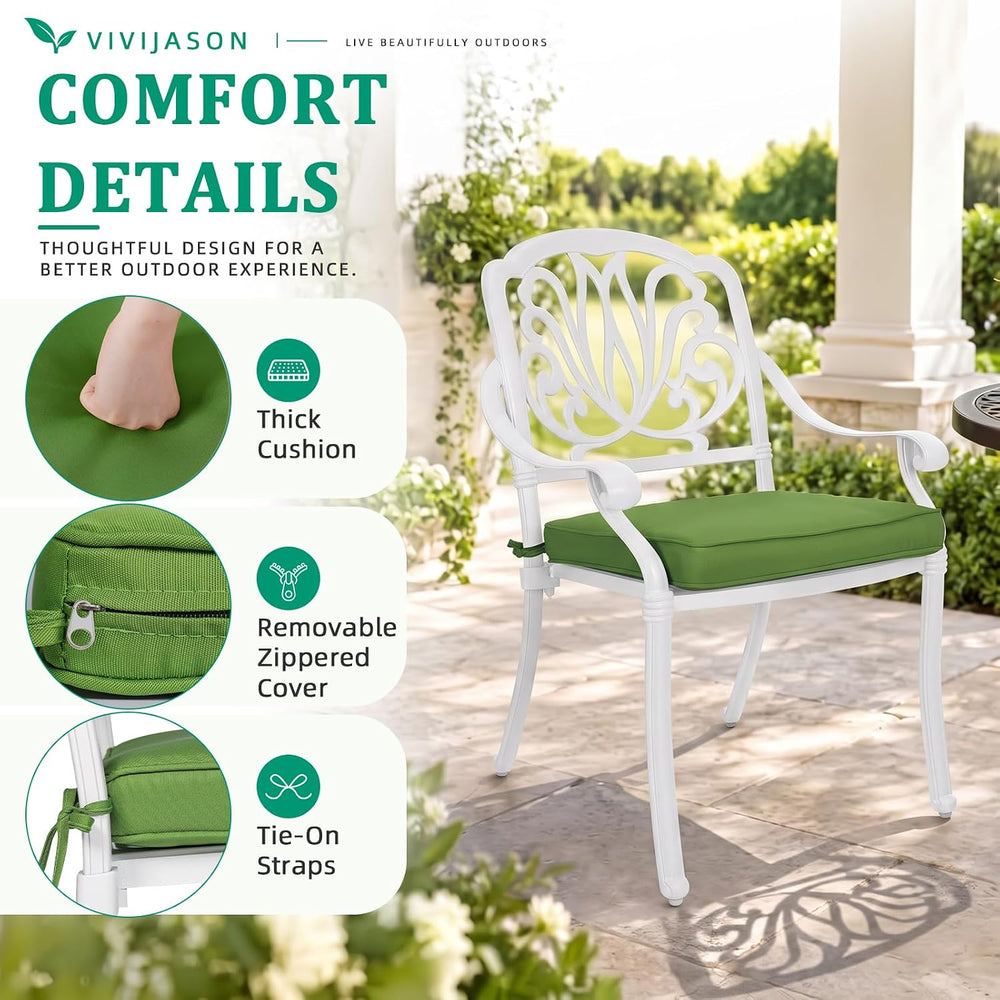 VIVIJASON 5-Piece Patio Furniture Dining Set, All-Weather White Cast Aluminum...