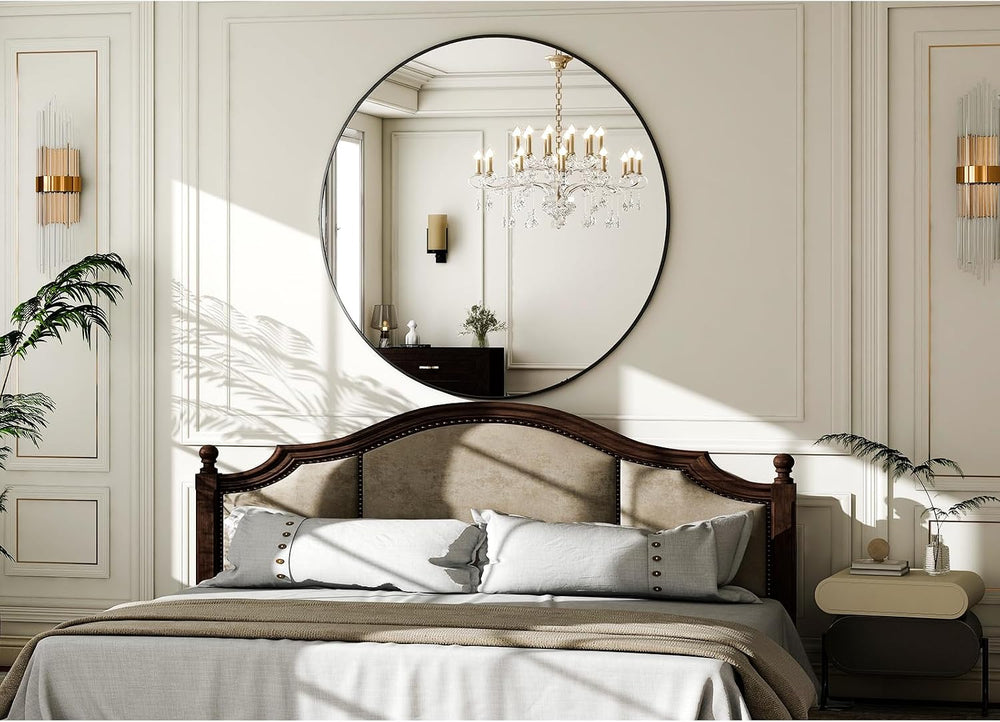 HARRITPURE 48 Inch Round Mirror Black Circle Bathroom Mirror