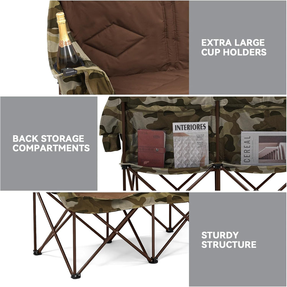 Double Camping Chairs Oversized Loveseat - 2 Person Camping Chair Portable La...