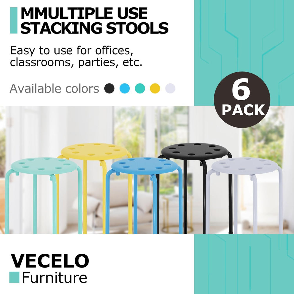 VECELO 6-Piece Stacking Stools, 17.7 Inch Standard Height, Portable Stackable...
