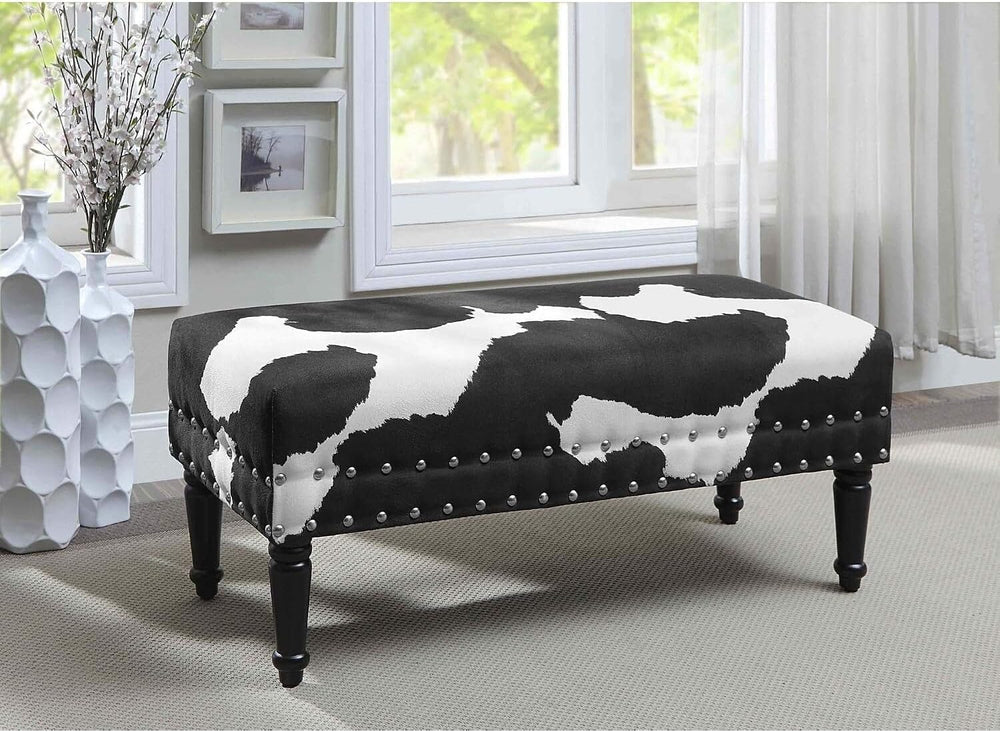 HomeStock Urban Upmarket Faux Cowhide Bench with Nailheads, Bold Statement Pi...