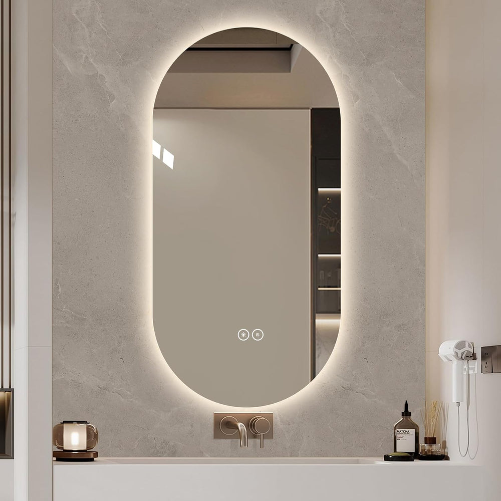 LAIYA 48X24in Oval LED Bathroom Mirror, Frameless Backlit Anti-Fog Dimmable