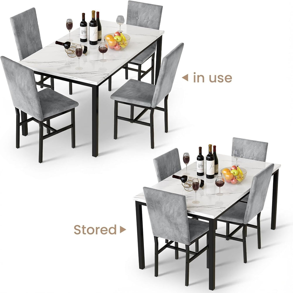 Hooseng Dining Room Table Set 5 Piece Dining Table Set Marble Dining Table 4 ...