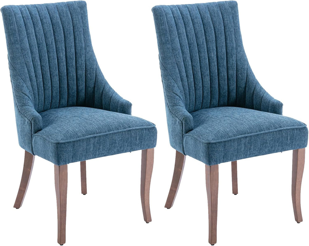 2-Piece Solid Wood Dining Chair Set, Linen Upholstered Seats with High-Resili...