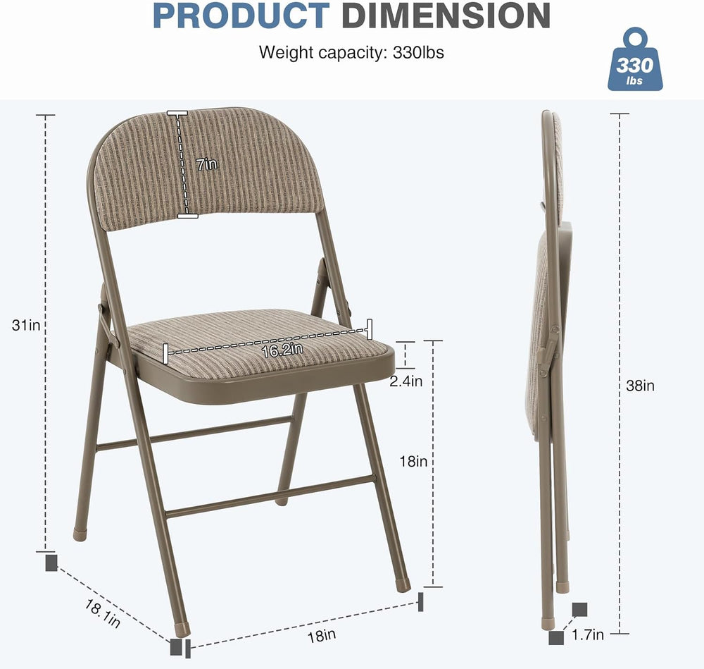 DUMOS Padded Folding Chairs 4 Pack, Foldable Dining Patio Chairs, Outdoor