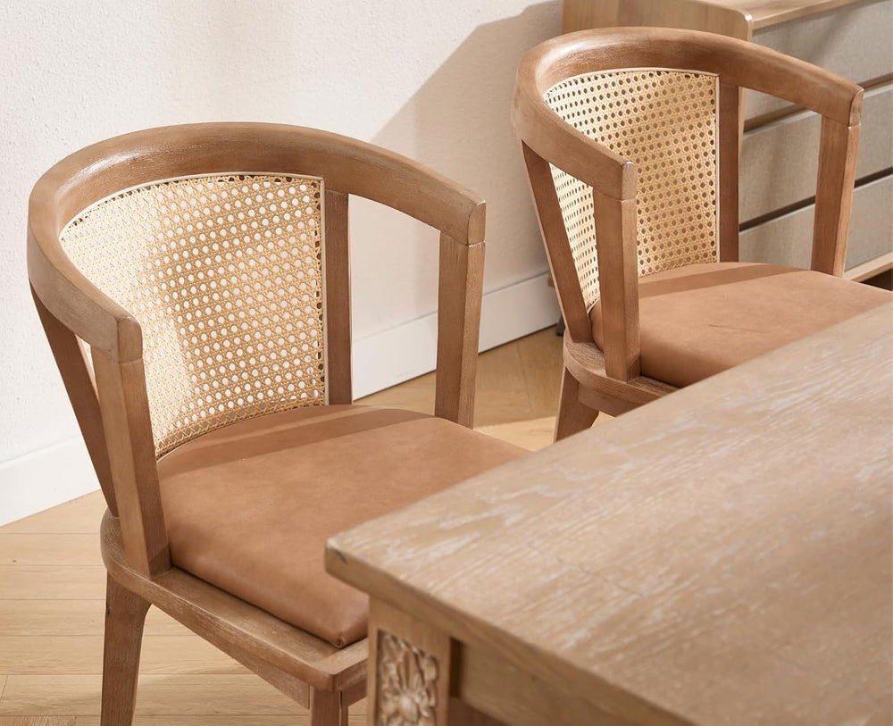 CIMOTA Mid-Century Modern Rattan Wood Dining Chairs Set of 4, Farmhouse Kitch...