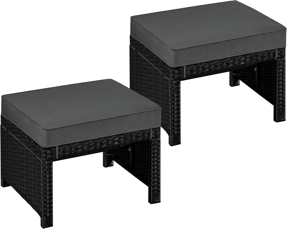 Yaheetech Wicker Ottomans, Set of 2 Footrest with Removable Cushion, 2pcs PE ...