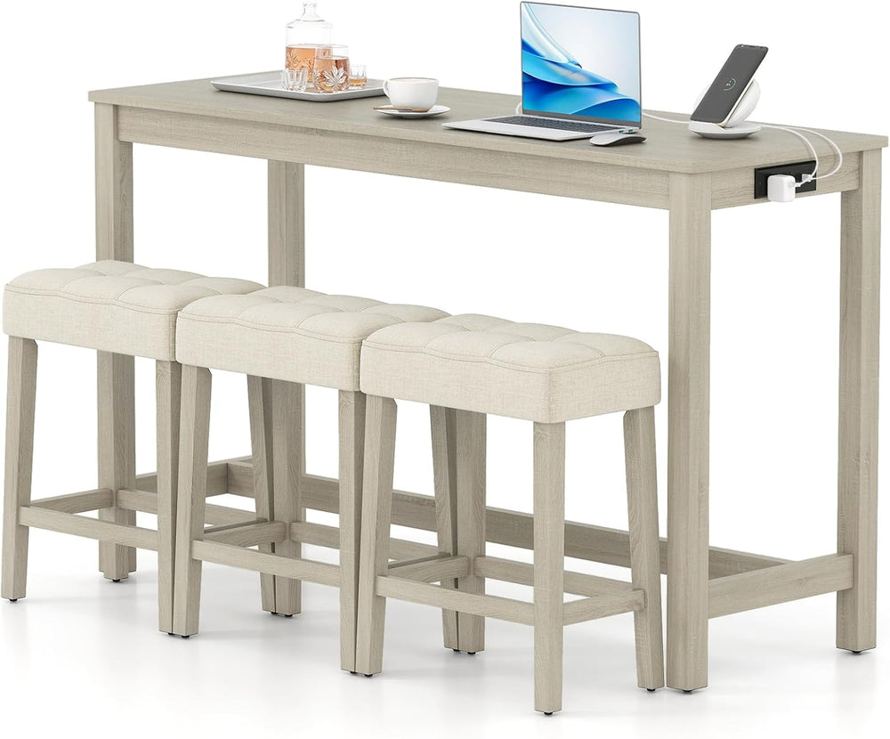 Giantex 4-Pieces Bar Table Set with Charging Station, 59-inches Dinner Tables...