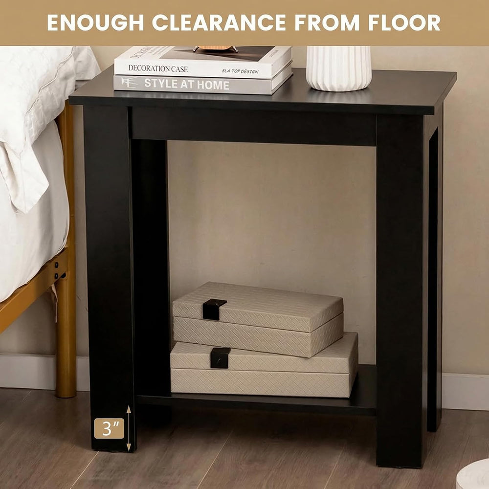 Giantex Narrow End Table, 2-Tier Side Table with Open Storage Shelf, Retro Wo...