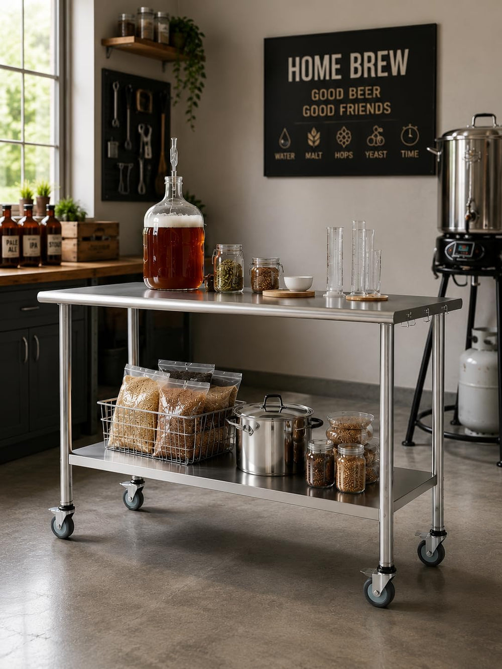 Atelicf NSF Stainless Steel Prep Table 24X48 inch, Flat Top & Casters | M...