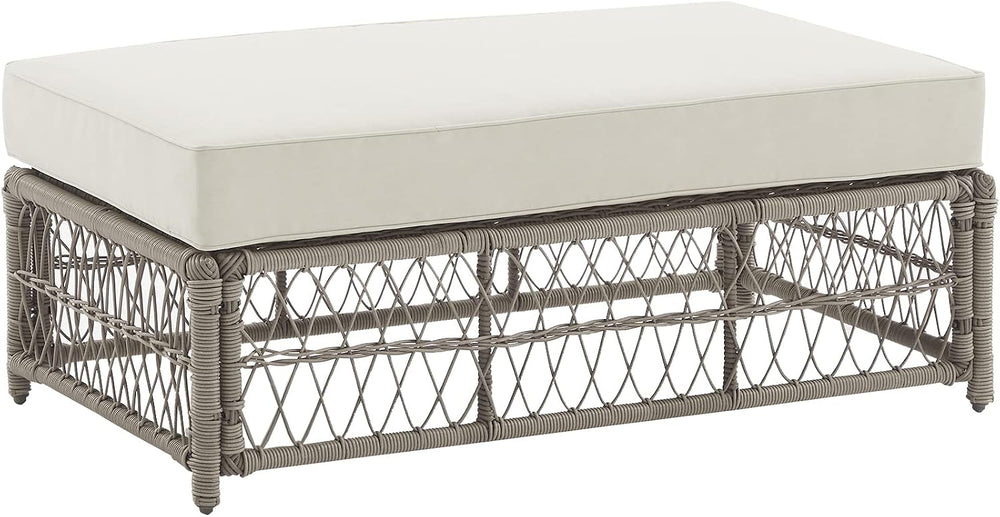 Crosley Furniture Thatcher Wicker Coffee Table and Ottoman Foot Rest for Porc...