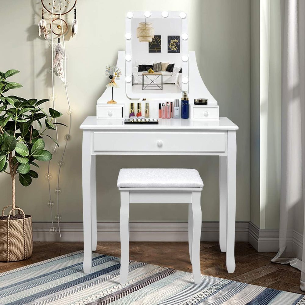 CHARMAID Vanity Set with Lighted Mirror, Makeup Table with 10 LED Dimmable Bu...