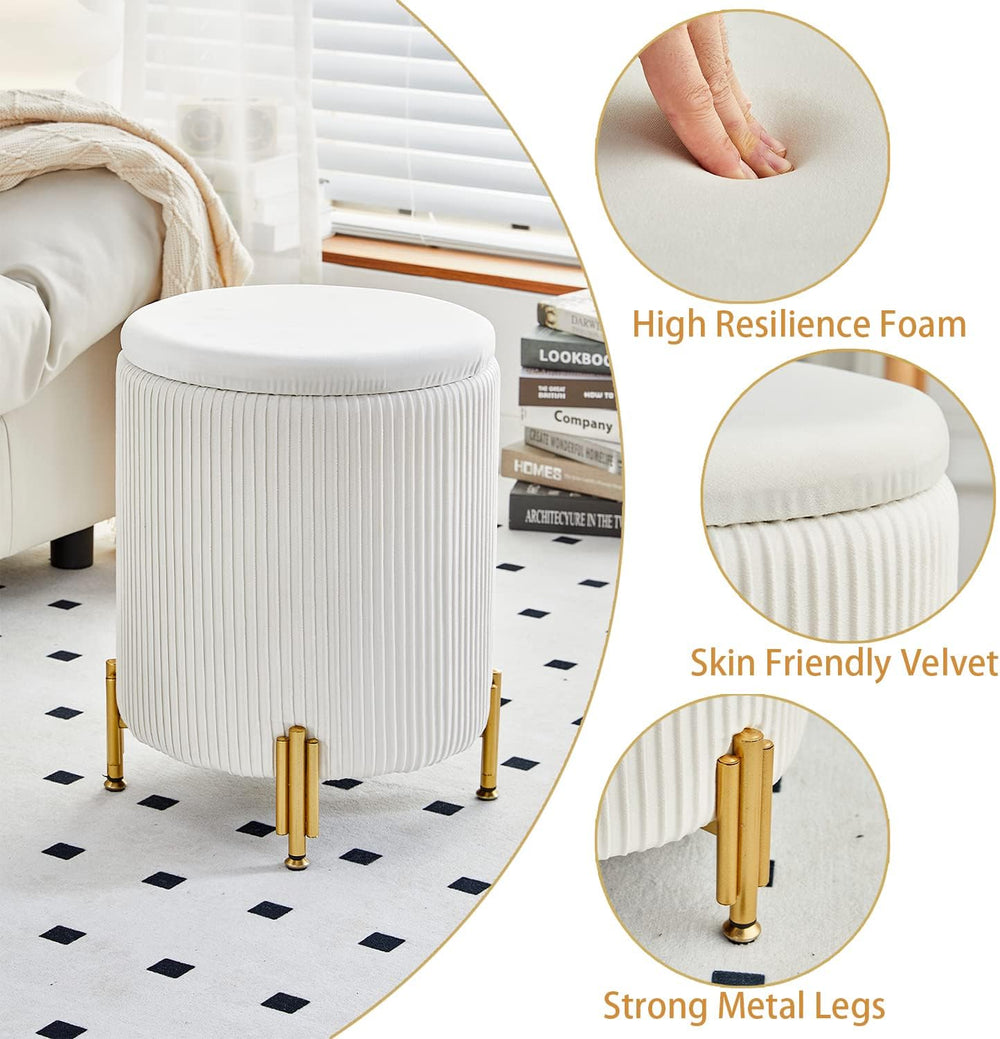 Round Ottoman Foot Stool with Storage and Metal Legs for Living Room Bedroom,...