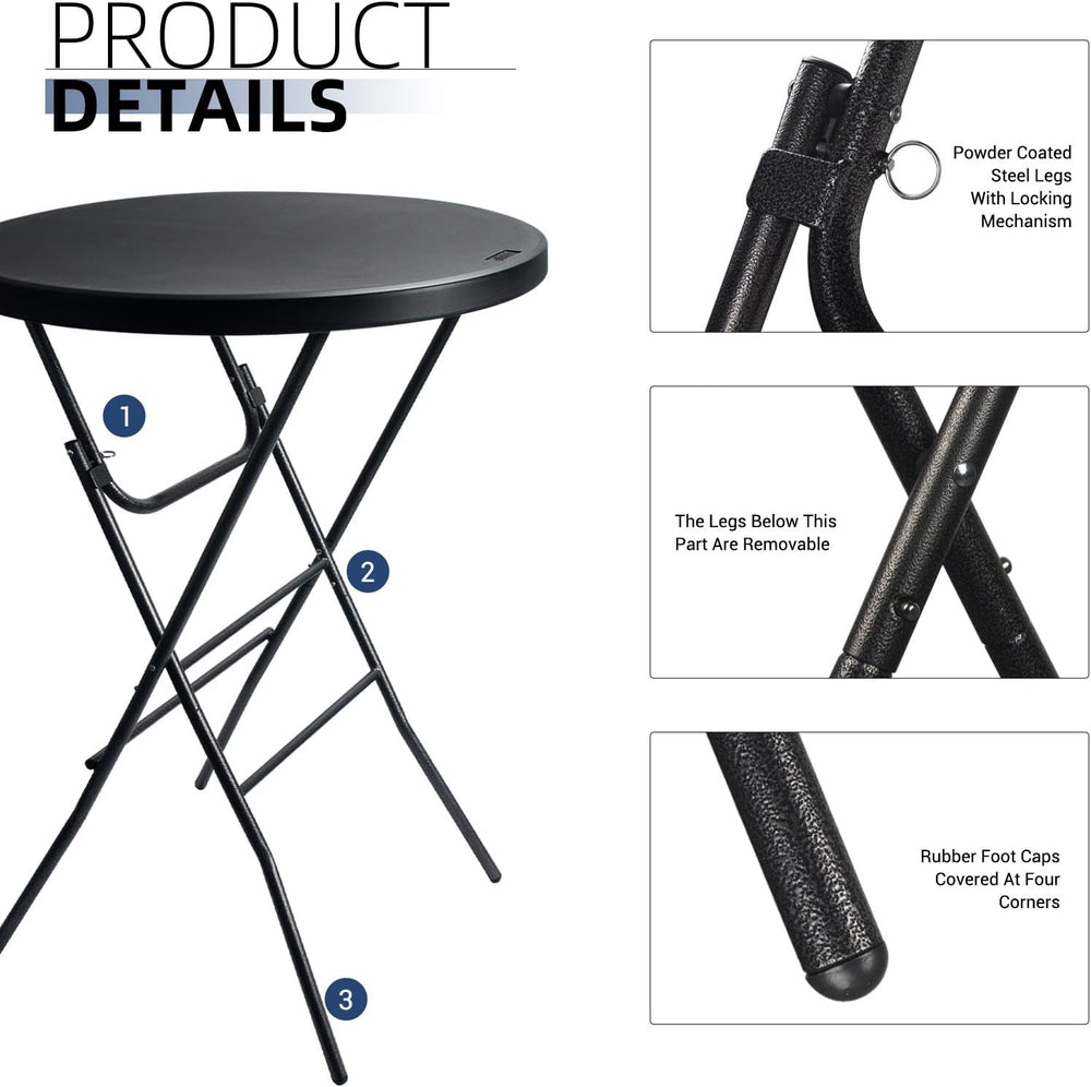 Byliable 32in Cocktail Folding Table, Round High Top Bar Table, Black | Porta...