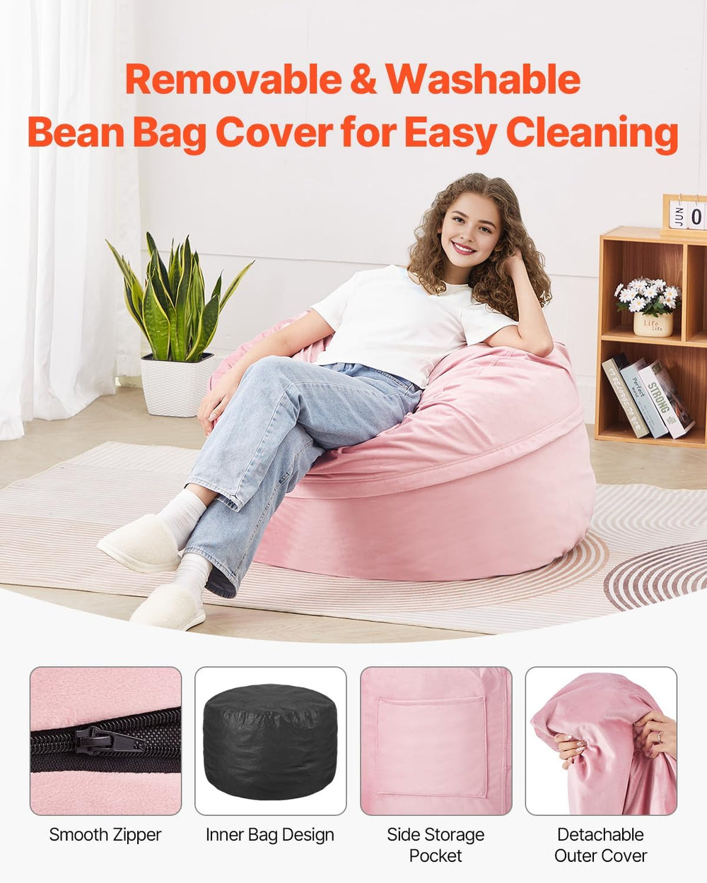 VEVOR Bean Bag Chair, 3 feet Round Bean Bag Chair with Removable and Washable...