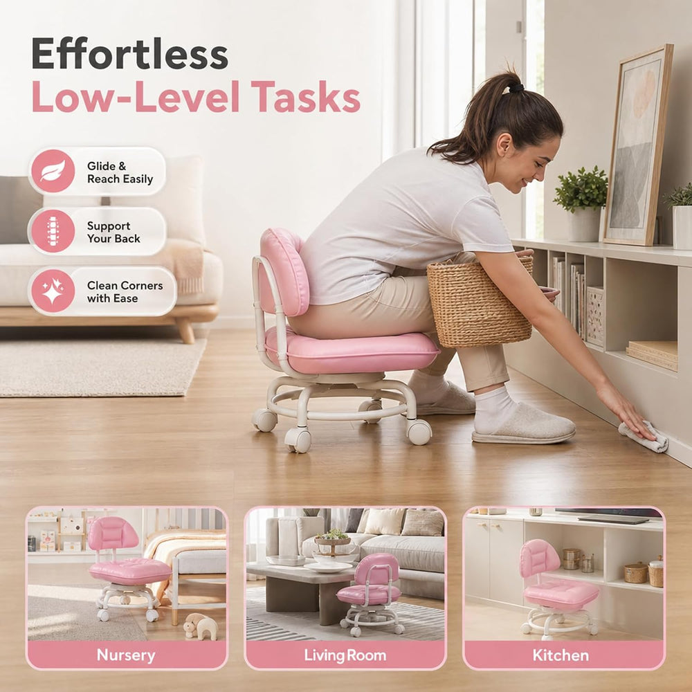 Rolling Low Stool with Backrest, Cloud Comfort Swivel Stool,Gray | Rolling Ba...