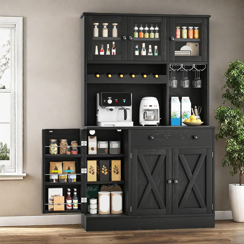 YITAHOME 71''H Kitchen Pantry Cabinet, Black Oak | Tall Cabinet with ...