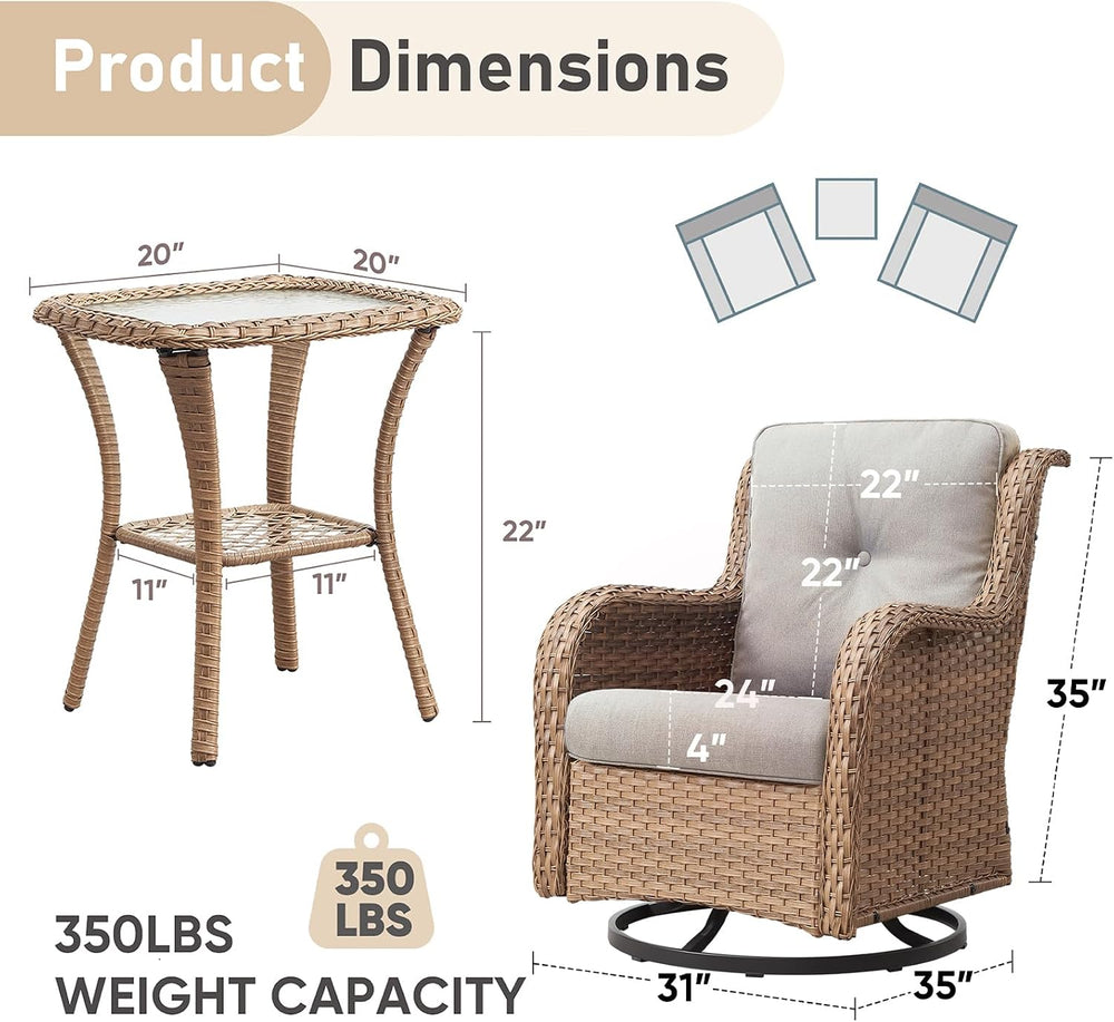 Outdoor Swivel Rocker Patio Chairs-Wicker Patio Swivel Chairs Set of 2 with S...