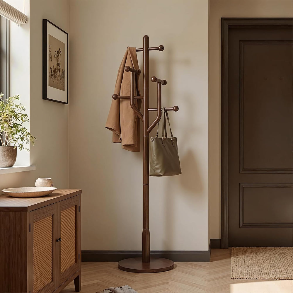 Solid Wood Coat Rack Freestanding Coat Tree Rack with 8 Hooks, Creative Styli...