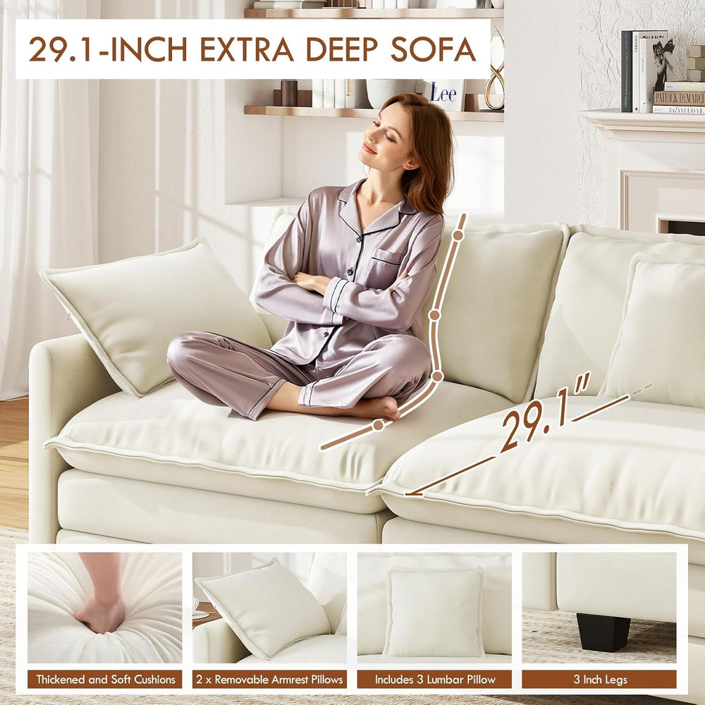 WorthFurni 111.4" Modular Sectional Sofa, U Shape Cloud Couch with 2 Mov...