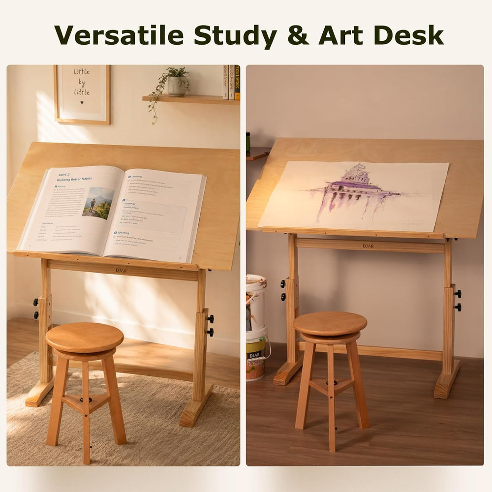 DJAR 42x30 Adjustable Wooden Drafting Table & Art Drawing Desk, Natural |...
