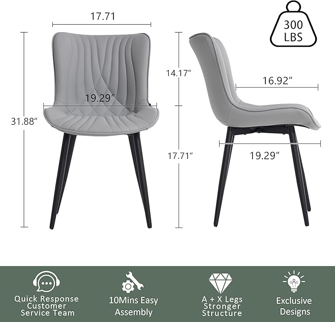 YOUTASTE Dining Chairs Set of 2, Mid Century Modern Upholstered Faux Leather ...