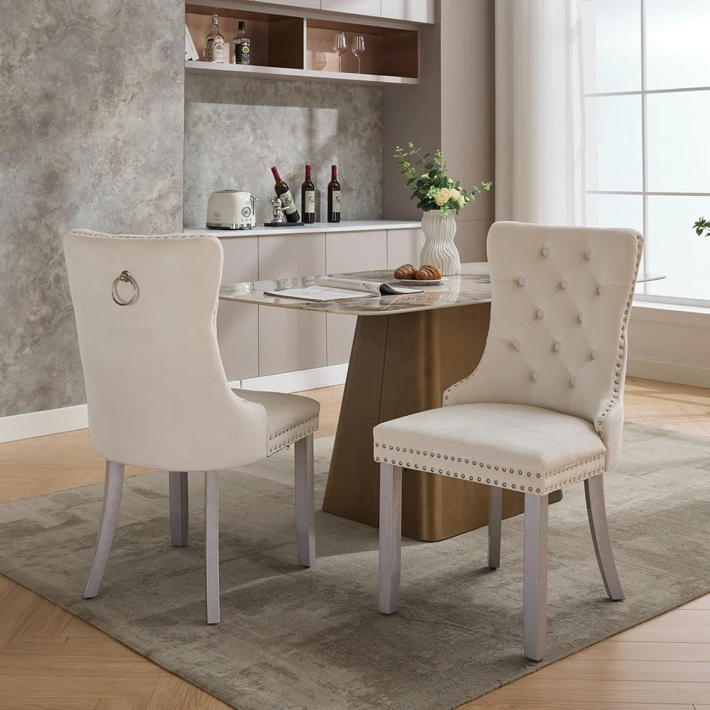 LKTART Dining Chairs Set of 6 Mid-Century Modern Chairs with Pull Ring, Velve...