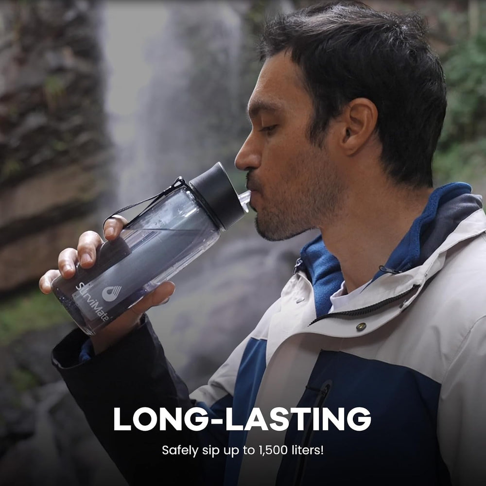 SurviMate Purified Water Bottle for Camping, Hiking, Backpacking and Travel, ...