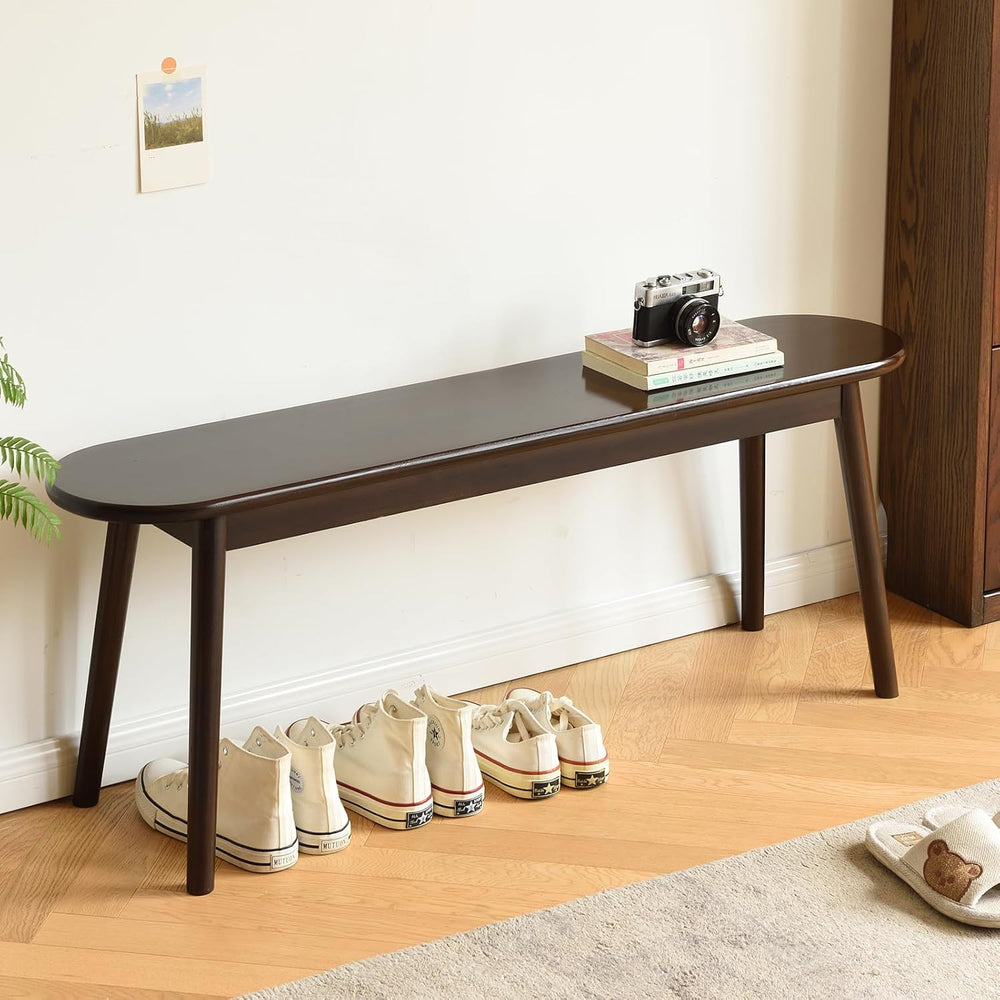 Walnut Solid Wood Bench, 47.3" L – Narrow Mid-Century Wooden Bench for E...